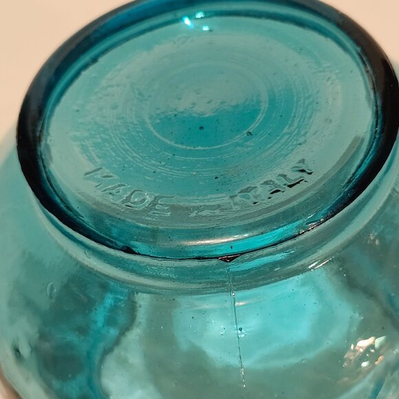 Vtg Light Blue Italian Empoli Glass Jar Bowl, Mid Century Bon Bon Candy Dish 4" - Picture 6 of 10